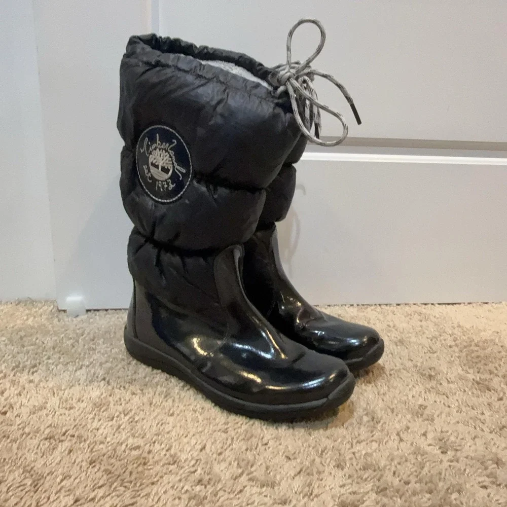 Timberland Boots Girls Size 6 Black Puffer Snow Fur Lined Winter 72935M